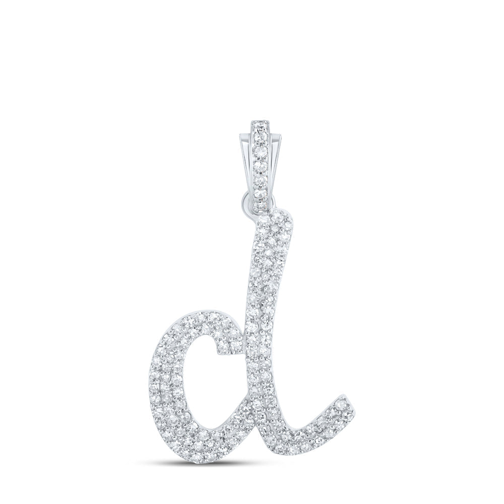 10kt White Gold Womens Round Diamond D Cursive Initial Letter Pendant 1/2 Cttw