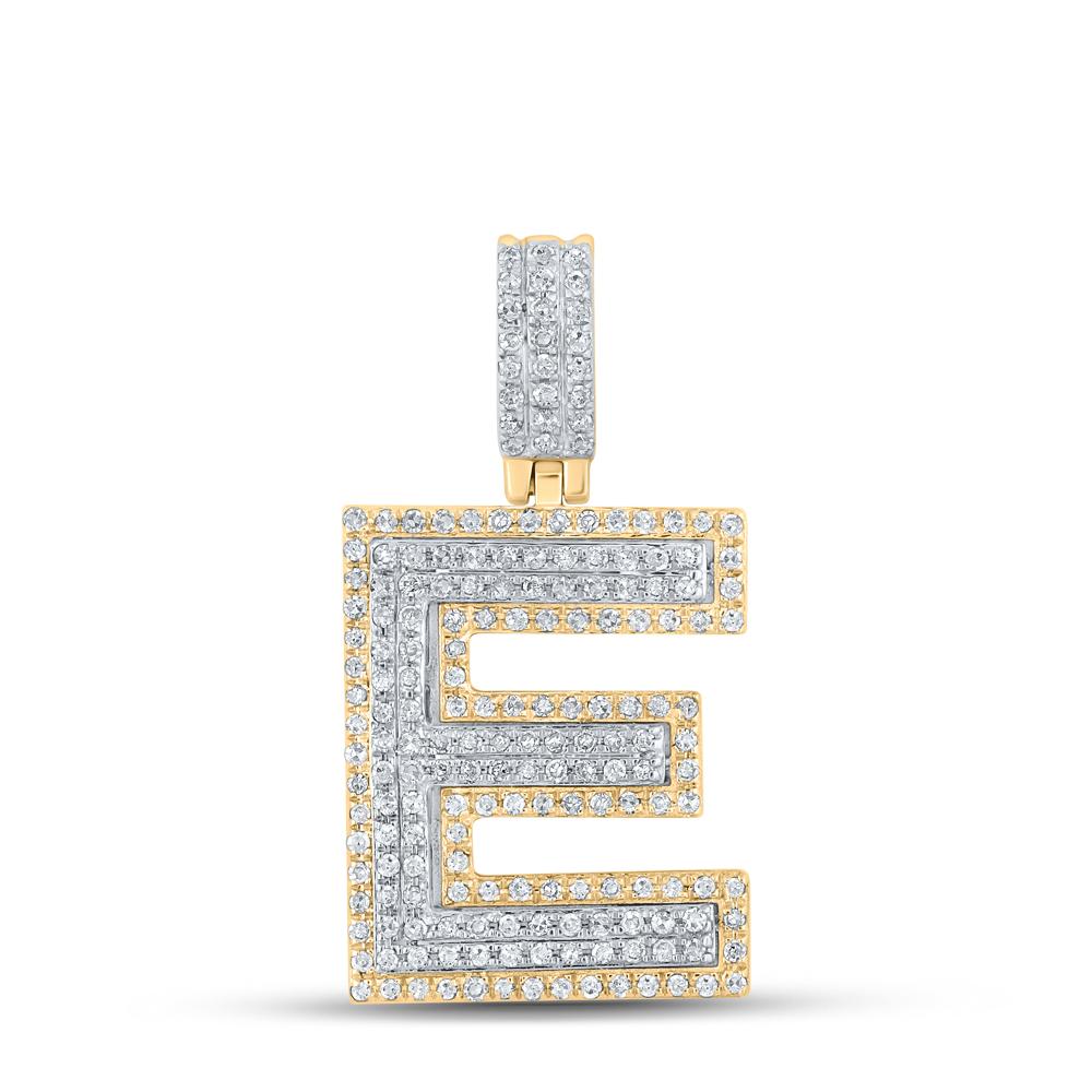 10kt Two-tone Gold Mens Round Diamond E Initial Letter Pendant 5/8 Cttw