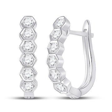 14kt White Gold Womens Round Diamond Hexagon Hoop Earrings 5/8 Cttw