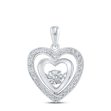 Sterling Silver Womens Round Diamond Heart Moving Twinkle Pendant 1/10 Cttw
