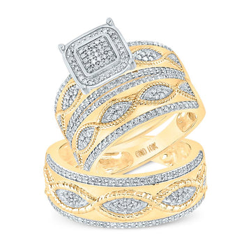 10kt Yellow Gold His Hers Round Diamond Square Matching Wedding Set 3/4 Cttw