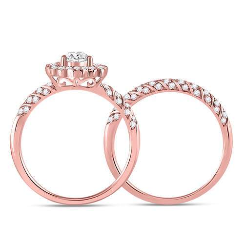 14kt Rose Gold Pear Diamond Halo Bridal Wedding Ring Band Set 1 Cttw