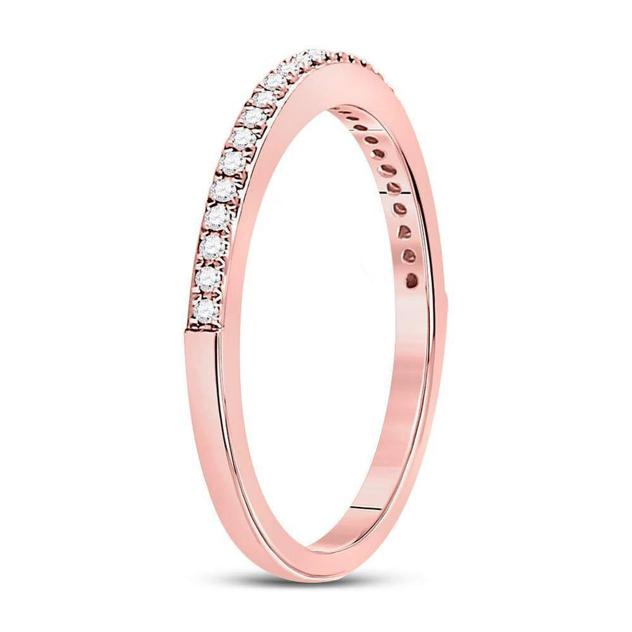 10kt Rose Gold Womens Round Diamond Single Row Stackable Band Ring 1/8 Cttw