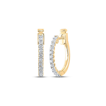 14kt Yellow Gold Womens Round Diamond Hoop Earrings 1/2 Cttw