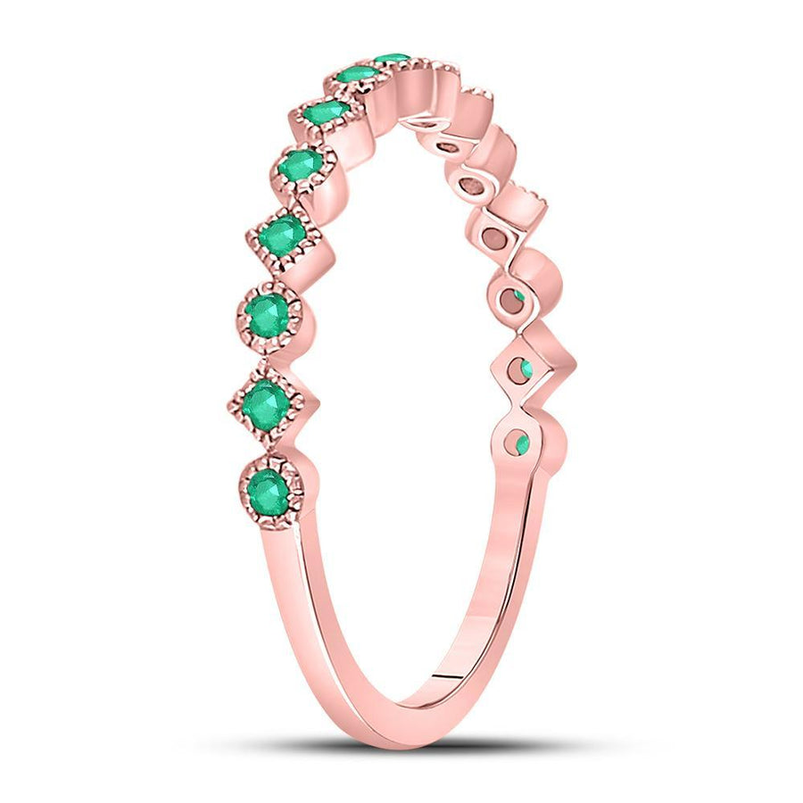 10kt Rose Gold Womens Round Emerald Square Dot Stackable Band Ring 1/5 Cttw