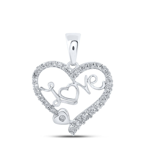 10kt White Gold Womens Round Diamond Love Heart Pendant 1/3 Cttw