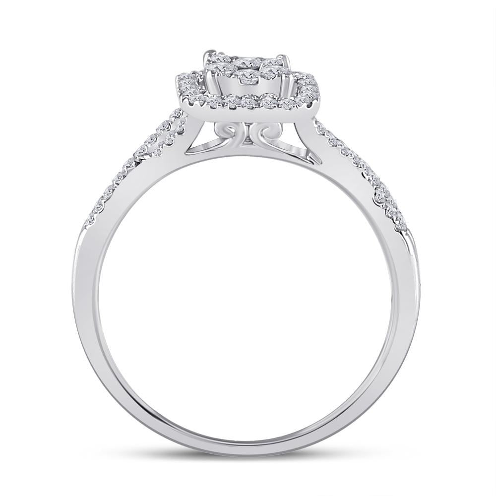 10kt White Gold Womens Round Diamond Square Cluster Ring 1/2 Cttw