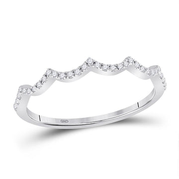 10kt White Gold Womens Round Diamond Scalloped Stackable Band Ring 1/10 Cttw