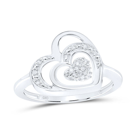 Sterling Silver Womens Round Diamond Heart Ring 1/20 Cttw