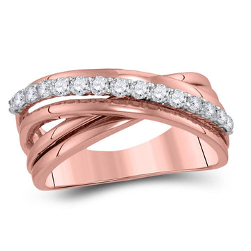 14kt Rose Gold Womens Round Diamond Crossover Band Ring 3/8 Cttw