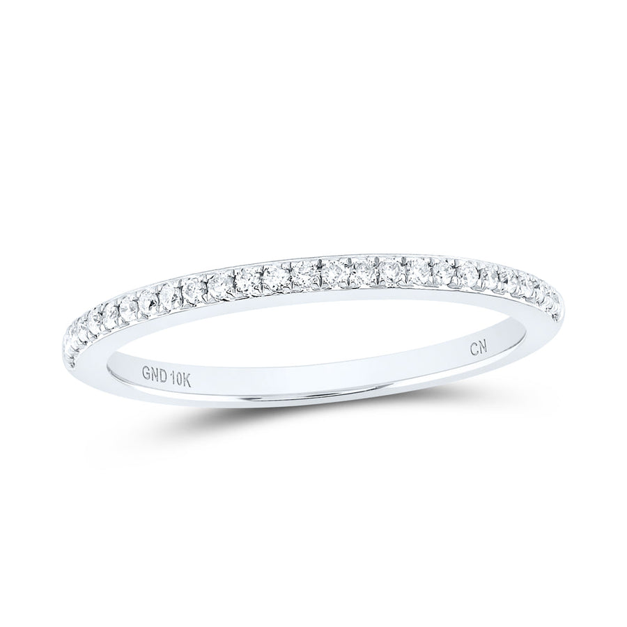 10kt White Gold Womens Round Diamond Single Row Stackable Band Ring 1/8 Cttw