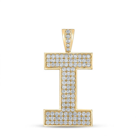 10kt Yellow Gold Mens Round Diamond I Initial Letter Charm Pendant 1-5/8 Cttw