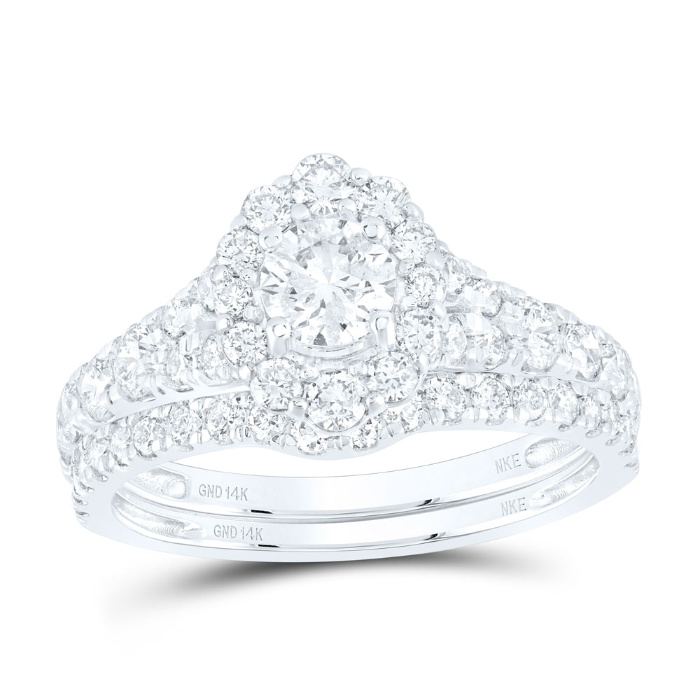 14kt White Gold Princess Diamond Halo Bridal Wedding Ring Band Set 1-1/2 Cttw