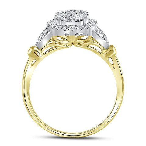 14kt Yellow Gold Round Diamond Cluster Bridal Wedding Engagement Ring 3/4 Cttw
