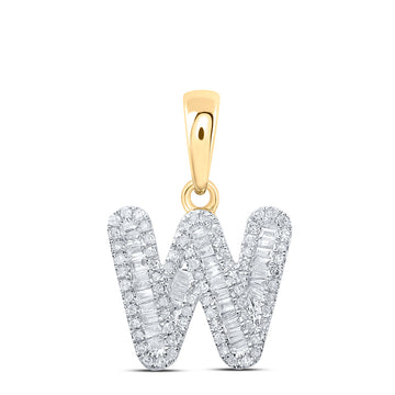 10kt Yellow Gold Womens Baguette Diamond W Initial Letter Pendant 3/8 Cttw