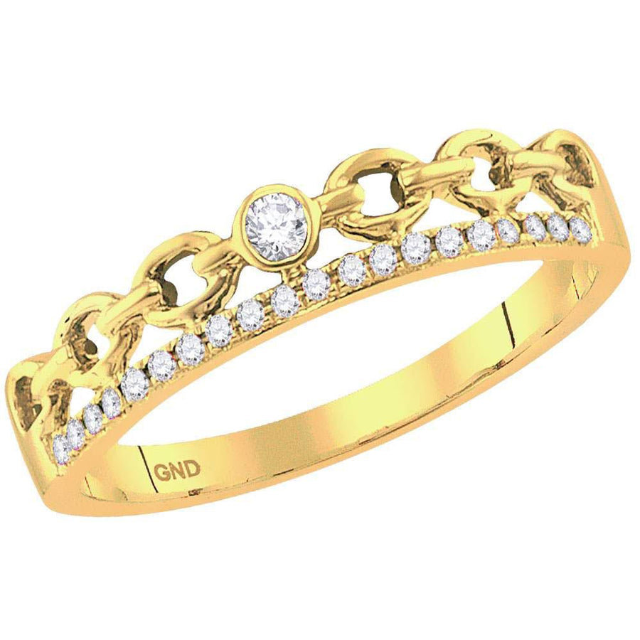 14kt Yellow Gold Womens Round Diamond Rolo Link Stackable Band Ring 1/12 Cttw