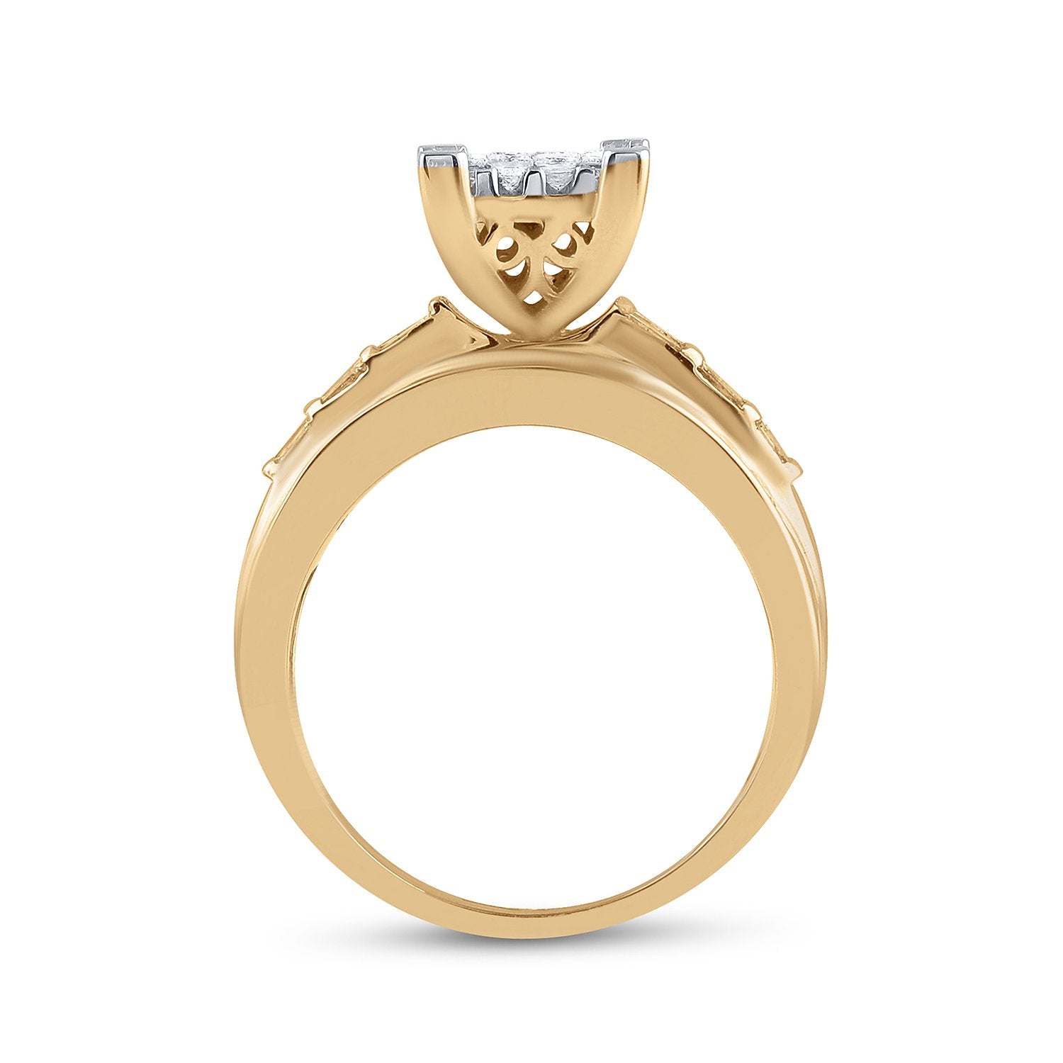 10kt Yellow Gold Princess Diamond Cluster Bridal Wedding Engagement Ring 1-1/2 Cttw