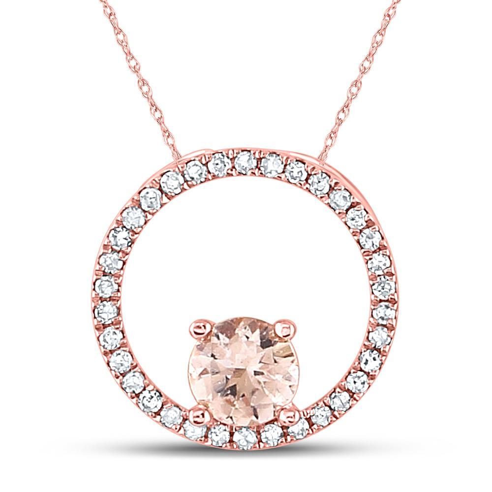 10kt Rose Gold Womens Round Morganite Diamond Circle Pendant 1/3 Cttw