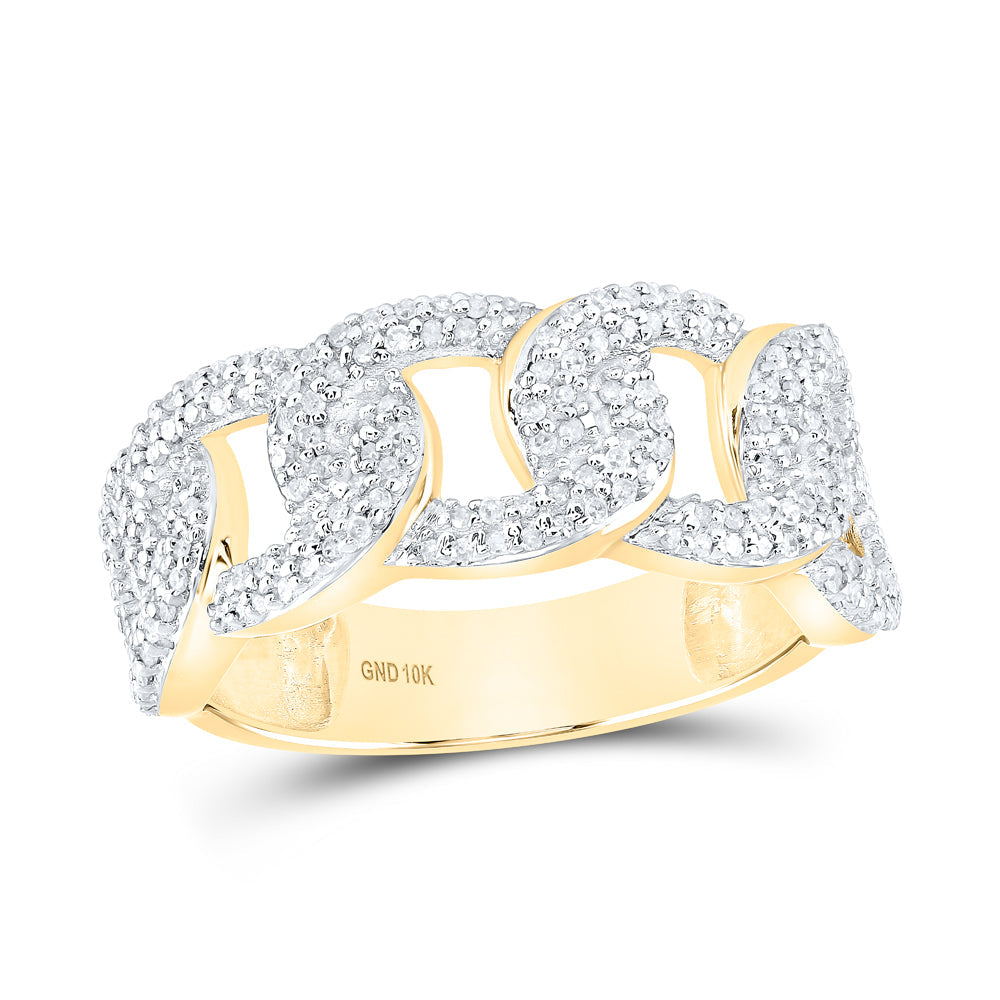 10kt Yellow Gold Mens Round Diamond Curb Link Cuban Band Ring 5/8 Cttw