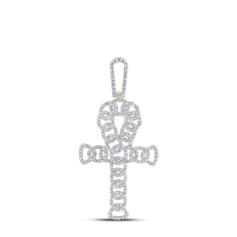14kt Yellow Gold Mens Round Diamond Ankh Charm Pendant 7/8 Cttw