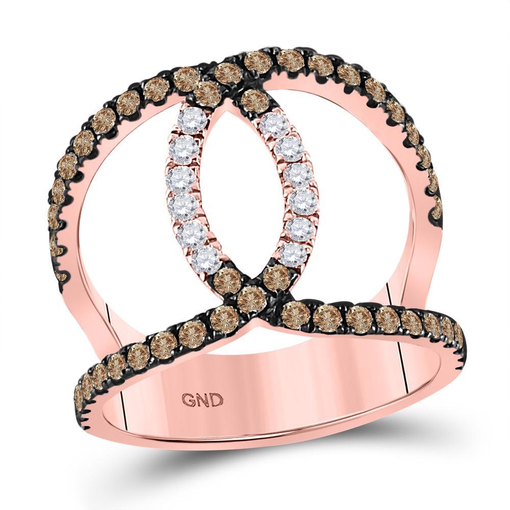 10kt Rose Gold Womens Round Brown Diamond Entwined Cocktail Ring 1 Cttw