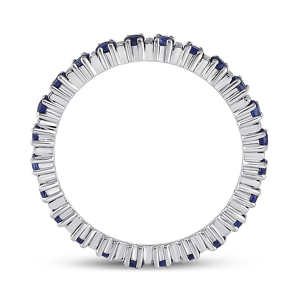 10kt White Gold Womens Round Blue Sapphire Stackable Band Ring 1 Cttw