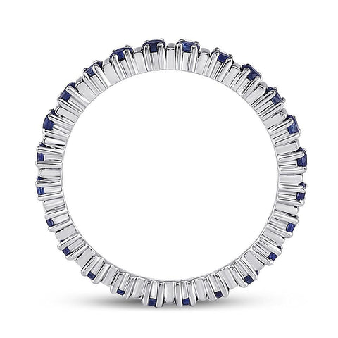10kt White Gold Womens Round Blue Sapphire Stackable Band Ring 1 Cttw