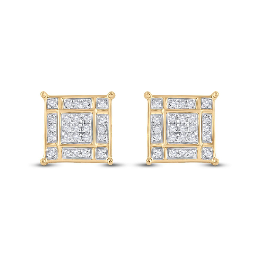 10kt Yellow Gold Womens Round Diamond Square Earrings 1/4 Cttw