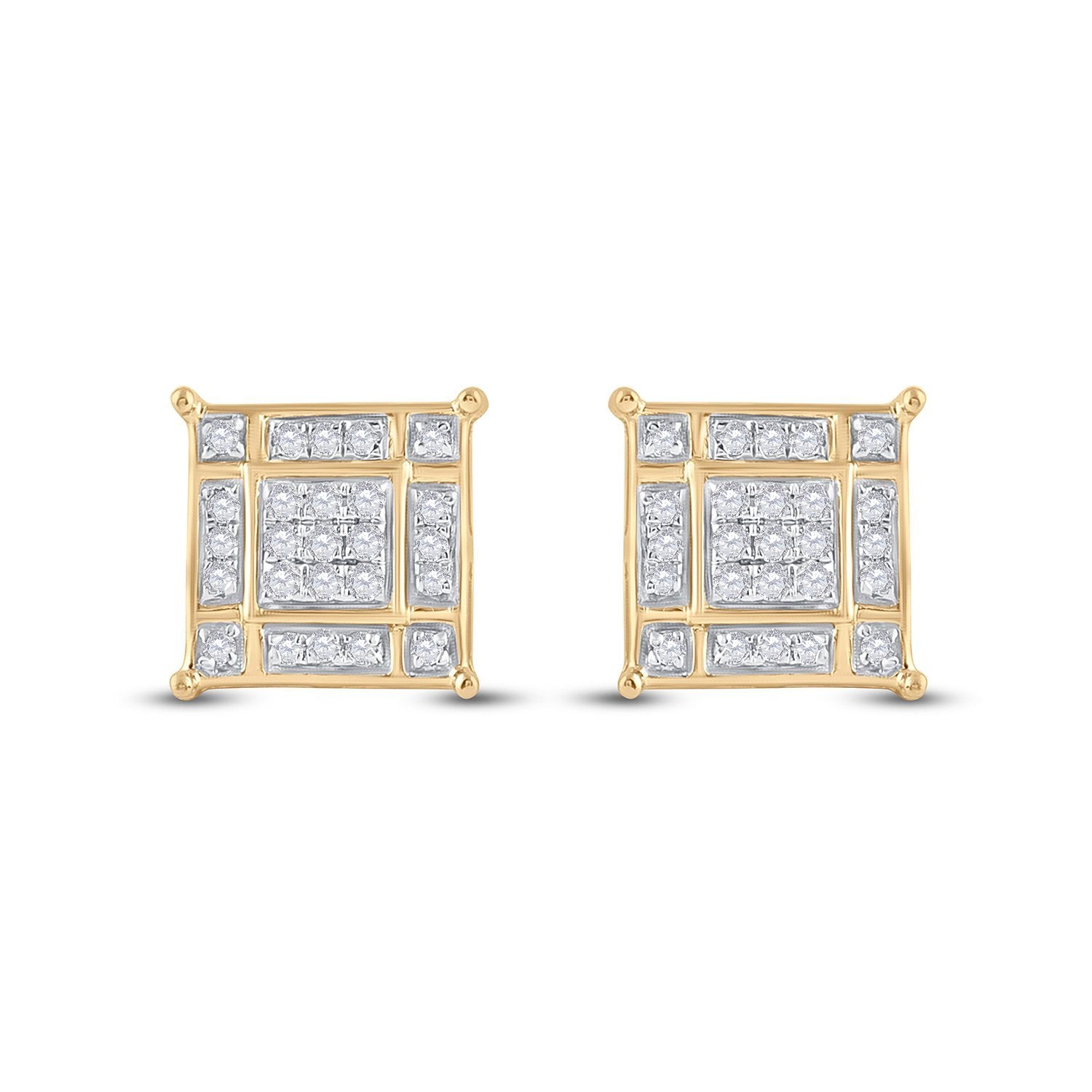 10kt Yellow Gold Womens Round Diamond Square Earrings 1/4 Cttw