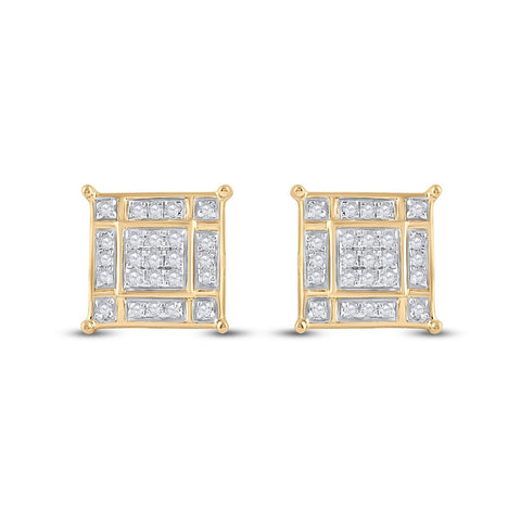 10kt Yellow Gold Womens Round Diamond Square Earrings 1/4 Cttw