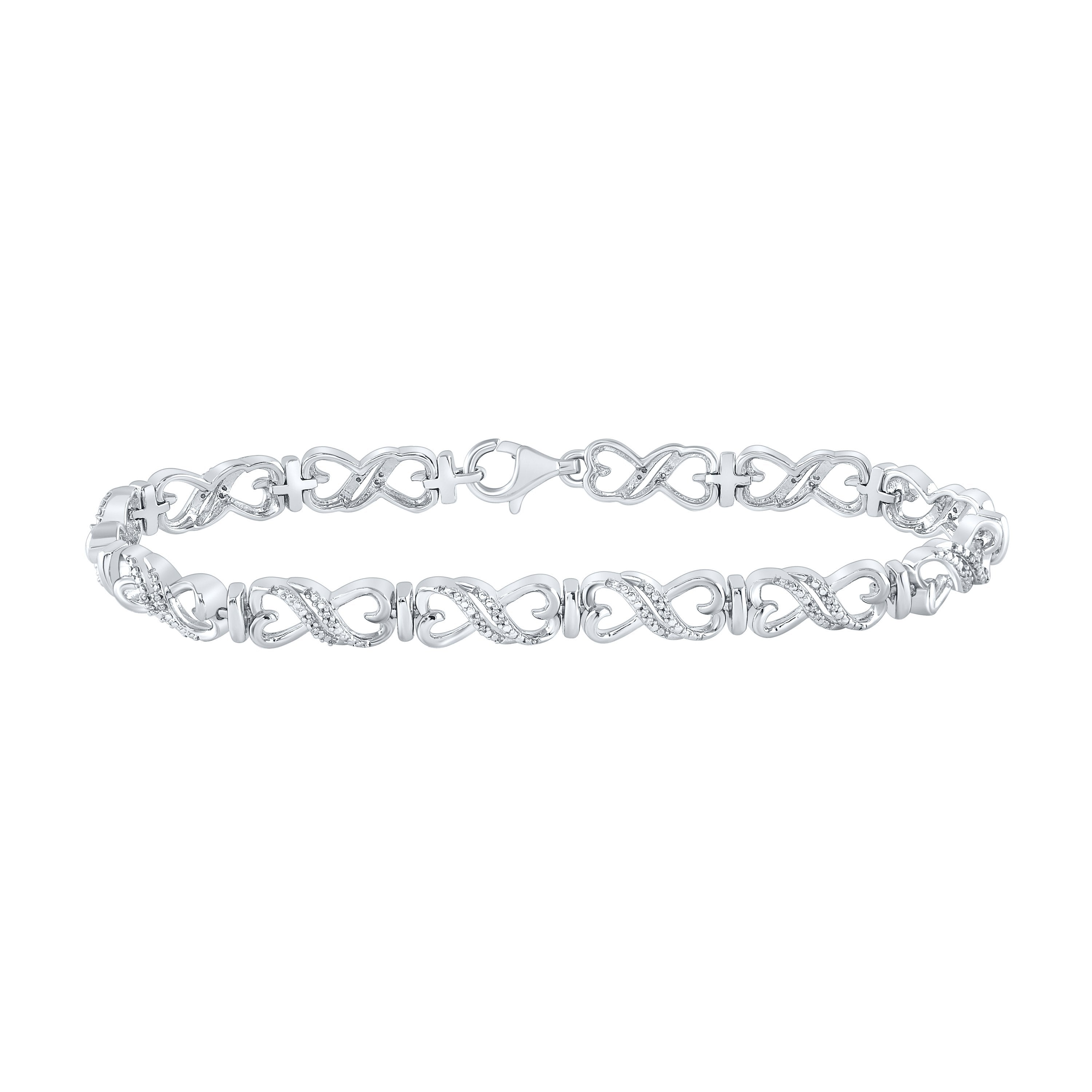 Sterling Silver Womens Round Diamond Infinity Bracelet 1/10 Cttw