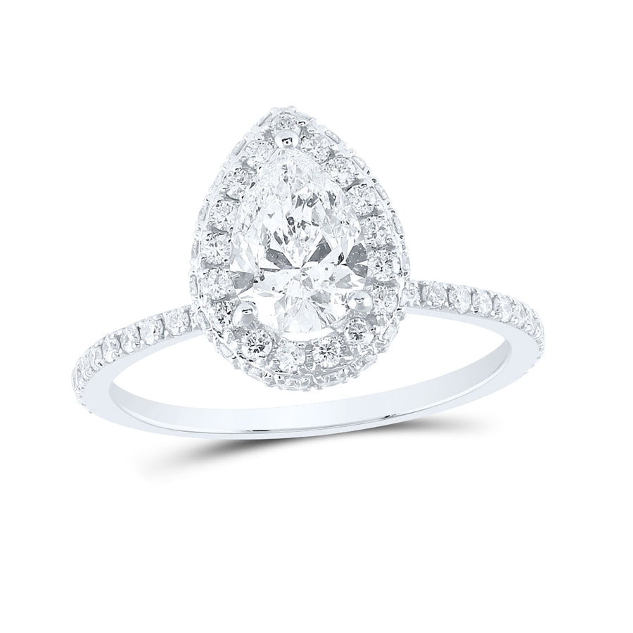 14kt White Gold Pear Diamond Halo Bridal Wedding Engagement Ring 1-5/8 Cttw