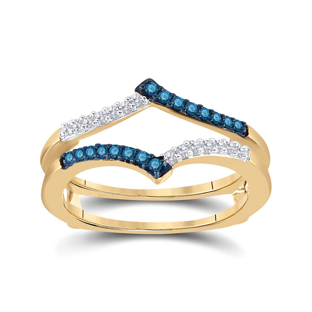 10kt Yellow Gold Womens Round Blue Color Enhanced Diamond Enhancer Wedding Band 1/5 Cttw