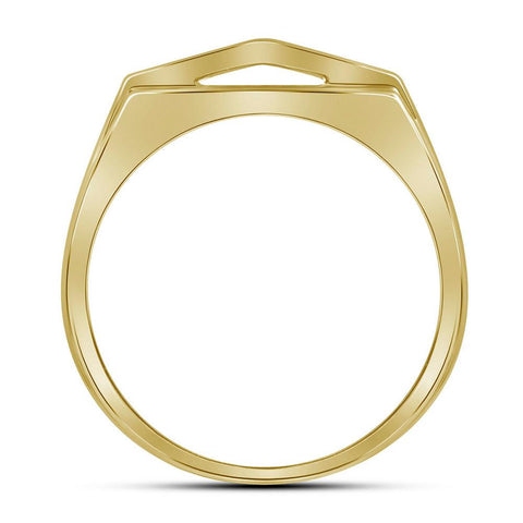 10kt Yellow Gold Mens Round Diamond Symmetrical Arched Square Cluster Ring 1/3 Cttw