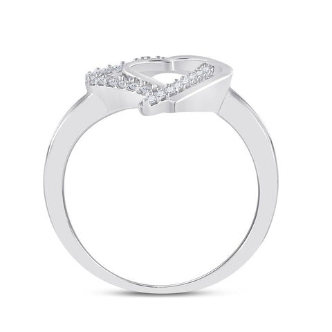 Sterling Silver Womens Round Diamond Double Heart Ring 1/6 Cttw
