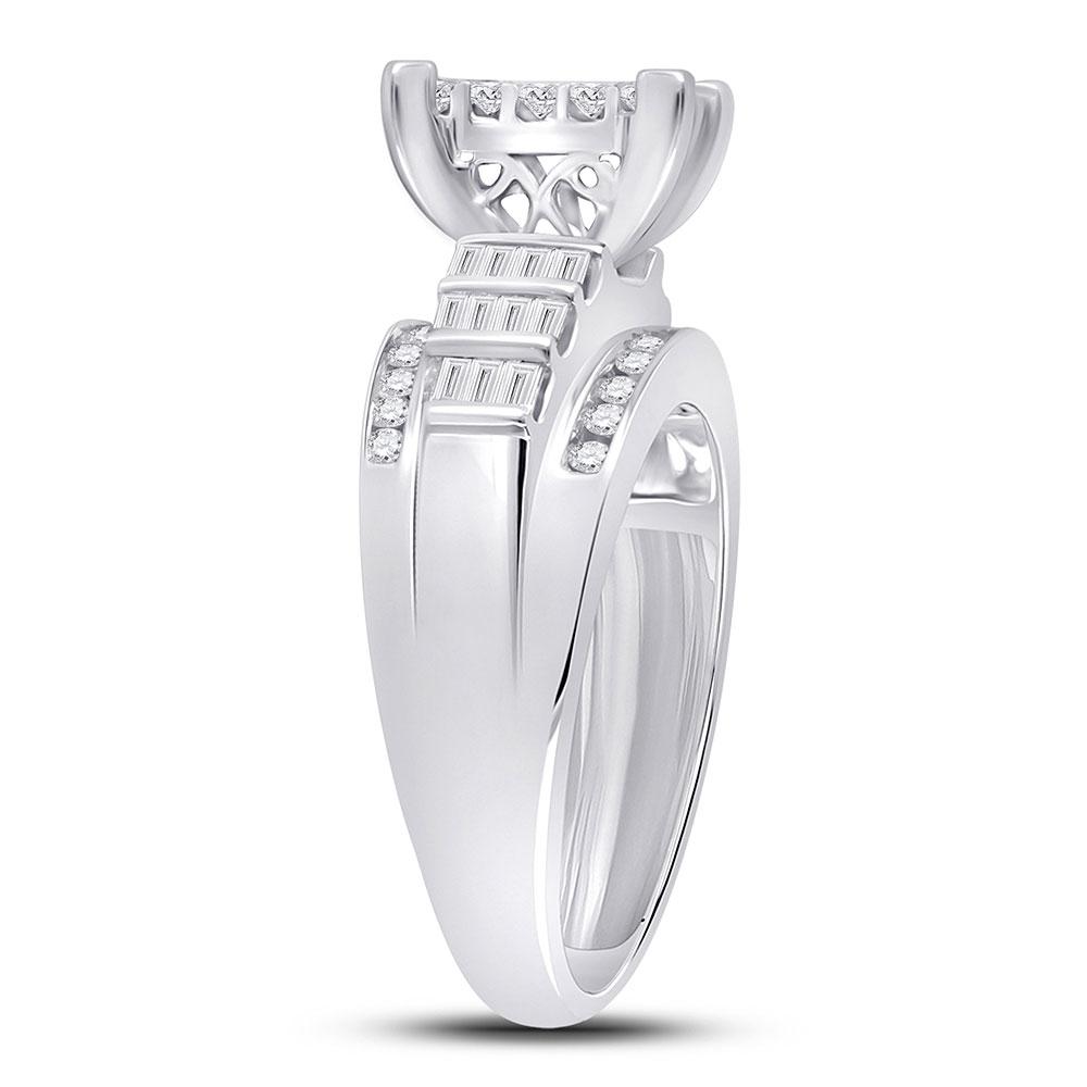14kt White Gold Princess Diamond Cluster Bridal Wedding Engagement Ring 1 Cttw