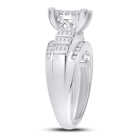 14kt White Gold Princess Diamond Cluster Bridal Wedding Engagement Ring 1 Cttw