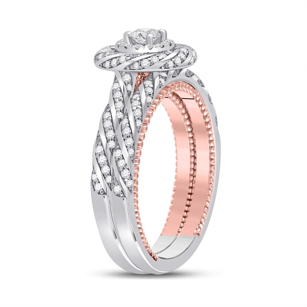 14kt Two-tone Gold Round Diamond Bridal Wedding Ring Band Set 1 Cttw