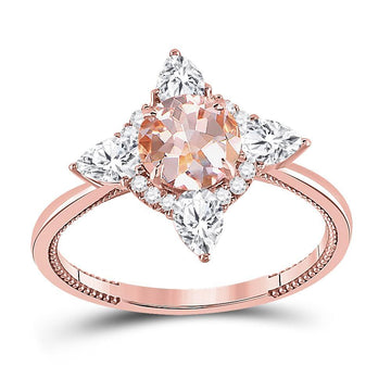 14kt Rose Gold Womens Round Morganite Halo Bridal Wedding Engagement Ring 1-3/4 Cttw