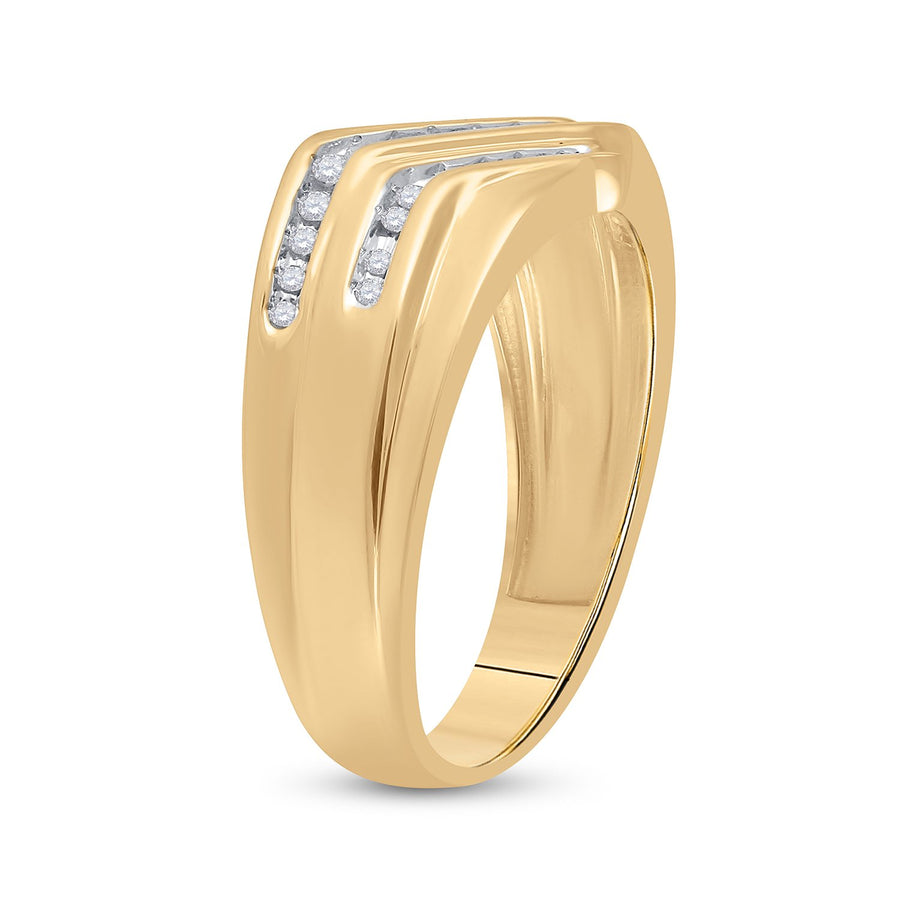 10kt Yellow Gold Mens Round Diamond Triple Row Band Ring 1/4 Cttw