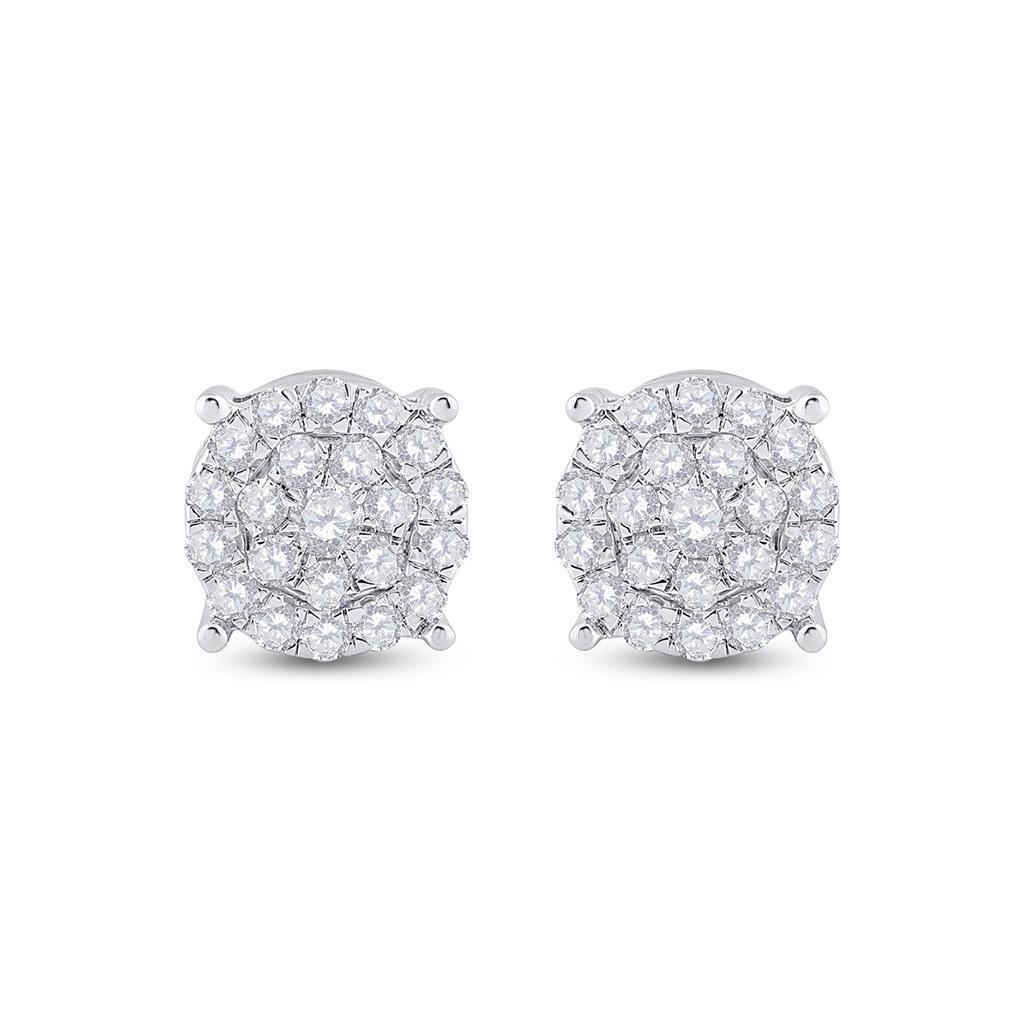 14kt White Gold Womens Round Diamond Cluster Earrings 1-1/2 Cttw