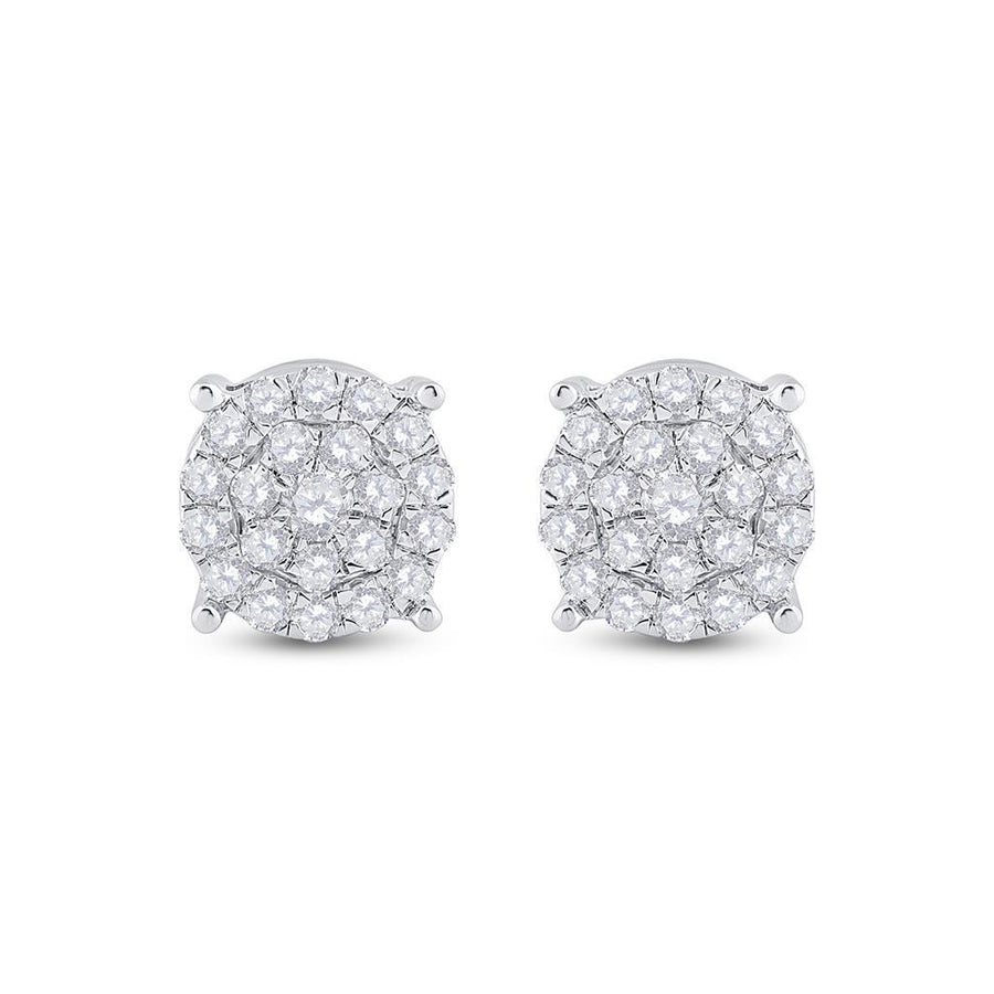 14kt White Gold Womens Round Diamond Cluster Earrings 1-1/2 Cttw
