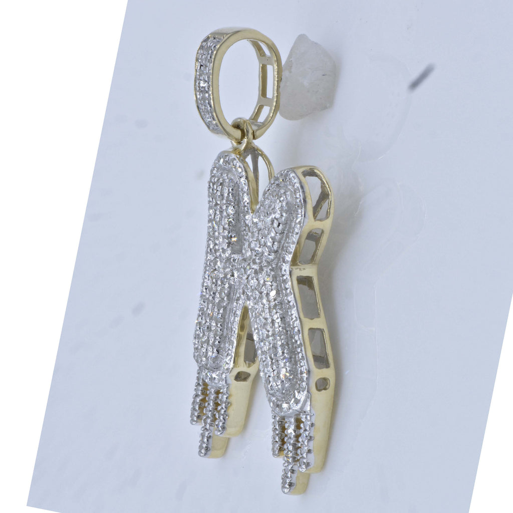 10kt Yellow Gold Mens Round Diamond K Dripping Letter Charm Pendant 3/4 Cttw