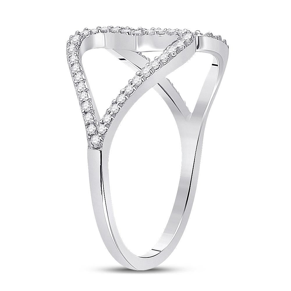 10kt White Gold Womens Round Diamond Negative Space Heart Ring 1/5 Cttw