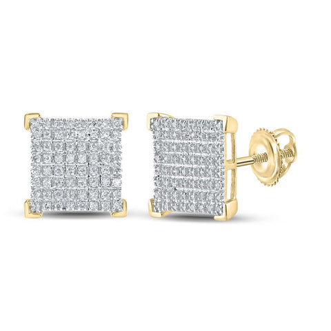 10kt Yellow Gold Mens Round Diamond Square Earrings 1/3 Cttw