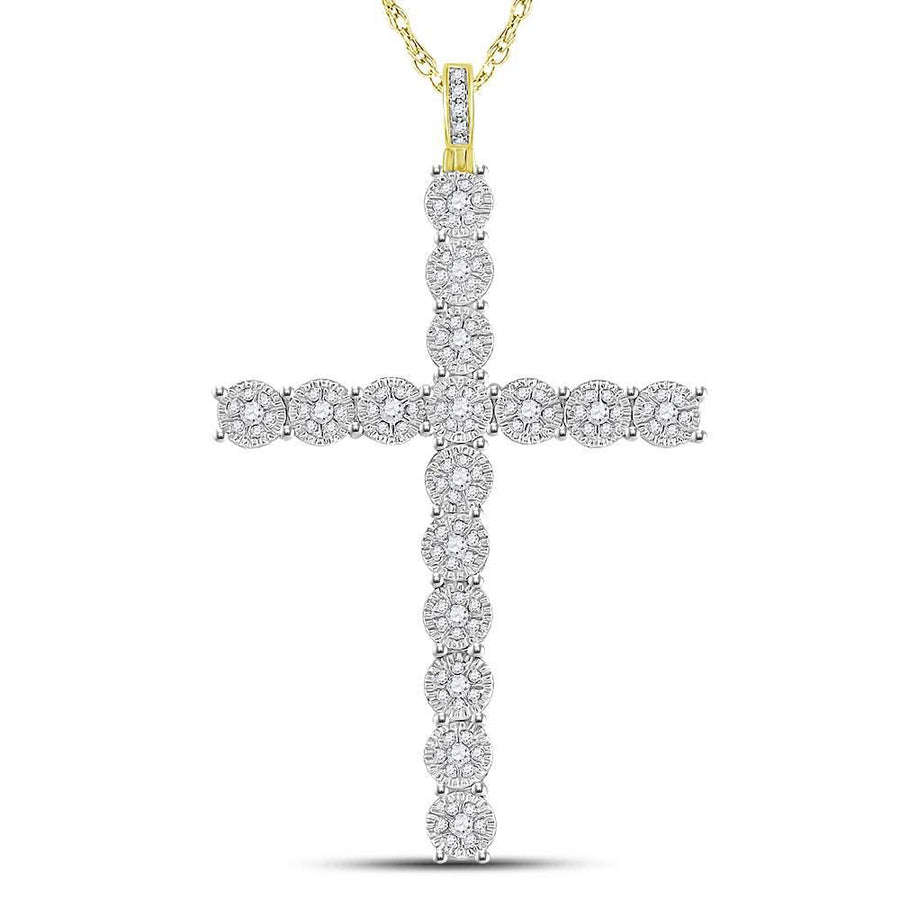 10kt Yellow Gold Mens Round Diamond Cross Charm Pendant 3/4 Cttw