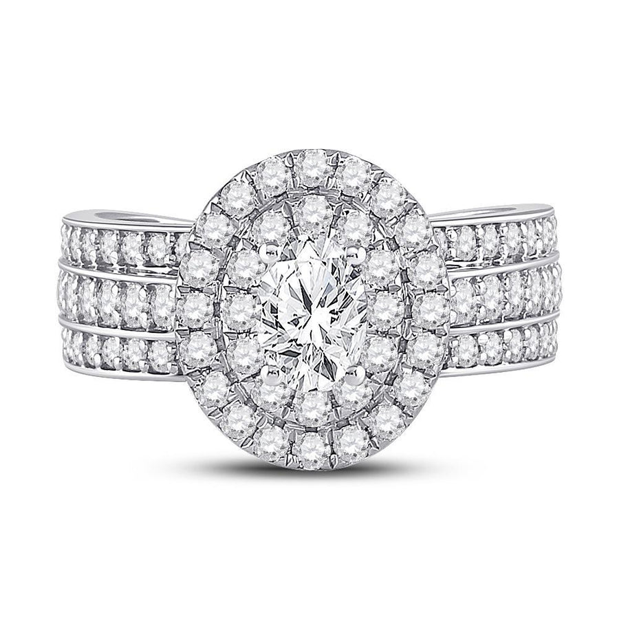 14kt White Gold Oval Diamond Halo Bridal Wedding Engagement Ring 1-7/8 Cttw
