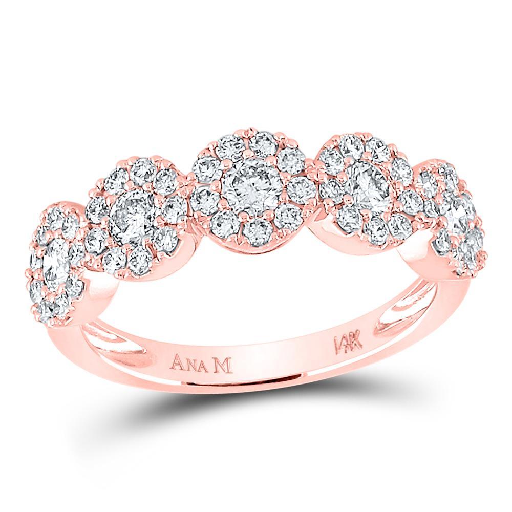 14kt Rose Gold Womens Round Diamond Circle 5-stone Ring 1 Cttw