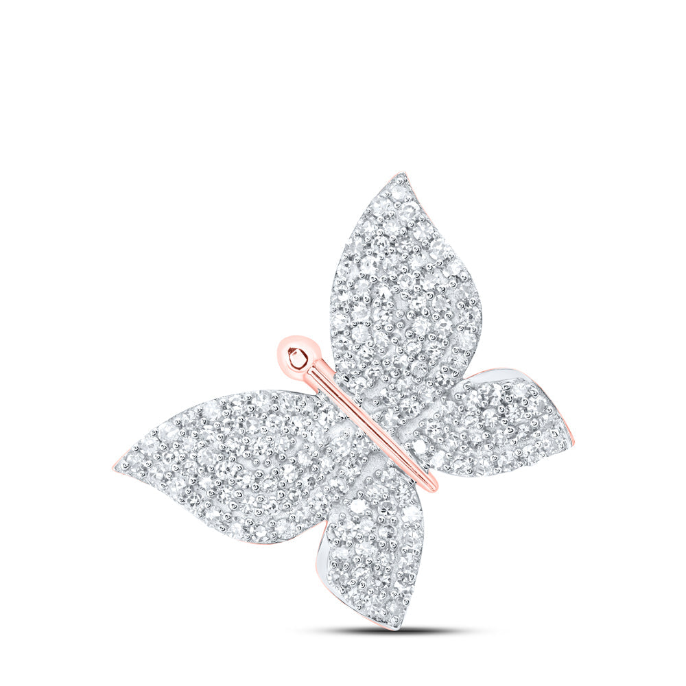 10kt Rose Gold Womens Round Diamond Butterfly Pendant 1/2 Cttw