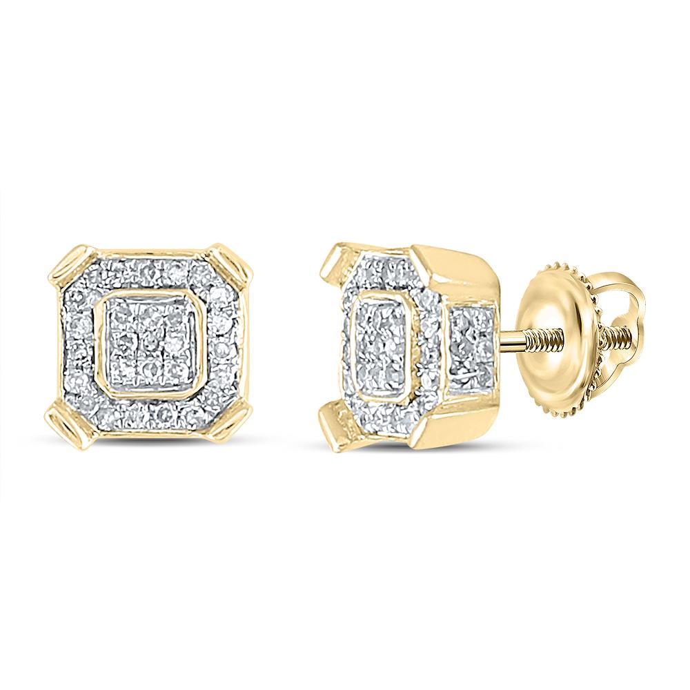 10kt Yellow Gold Round Diamond Square Earrings 1/3 Cttw